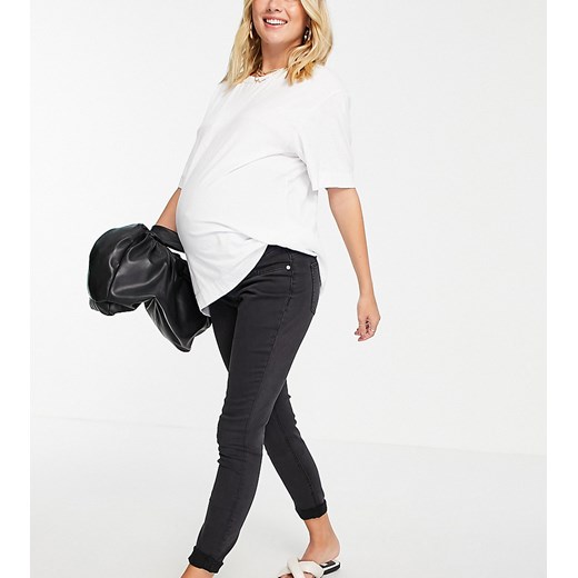 ASOS DESIGN Maternity – Ridley – Czarne obcisłe jeansy z podwyższonym stanem, pasem nad brzuch i efektem sprania-Black 42 Asos Poland