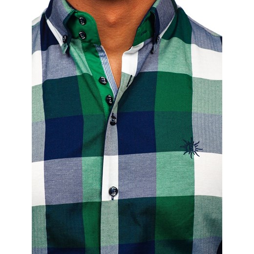 Koszula męska w kratę z krótkim rękawem zielona Bolf 5532 2XL okazja Denley