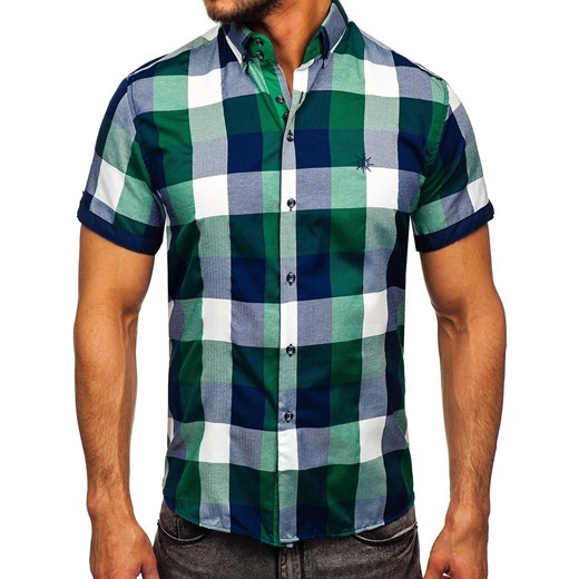 Koszula męska w kratę z krótkim rękawem zielona Bolf 5532 L Denley promocja