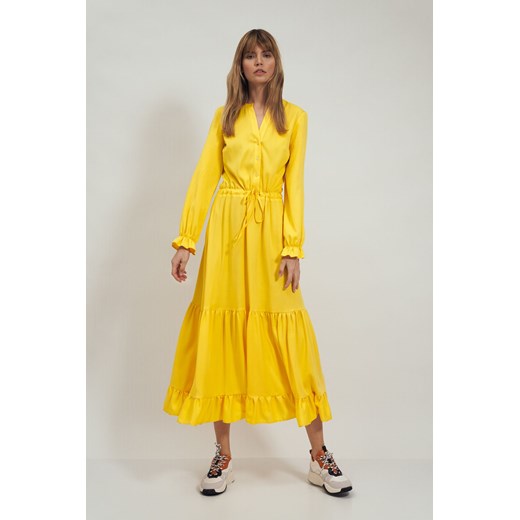 Długa żółta sukienka z falbanką - S178 Nife S (36) Świat Bielizny
