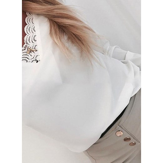 Długi rękaw dekolt V luźna boho koronka basic na co dzień lato casual cienka Leta biały bluzka Cikelly (S) Cikelly M Cikelly