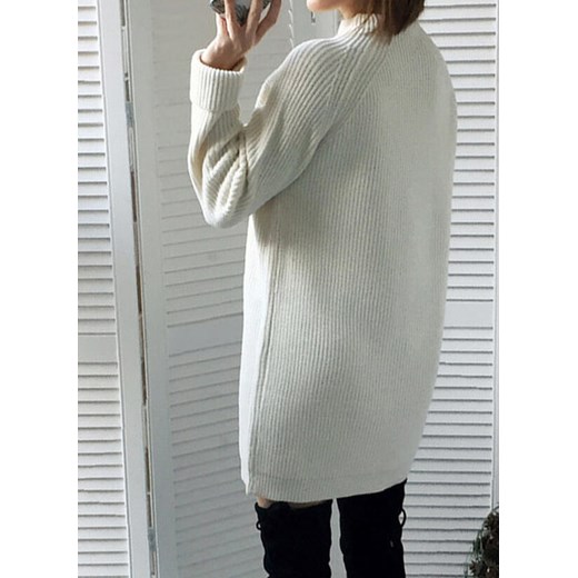 Długi rękaw dekolt prosty dzianina luźny miękki casual na co dzień jesień zima tunika biały sweter Cikelly (S) Cikelly XL Cikelly