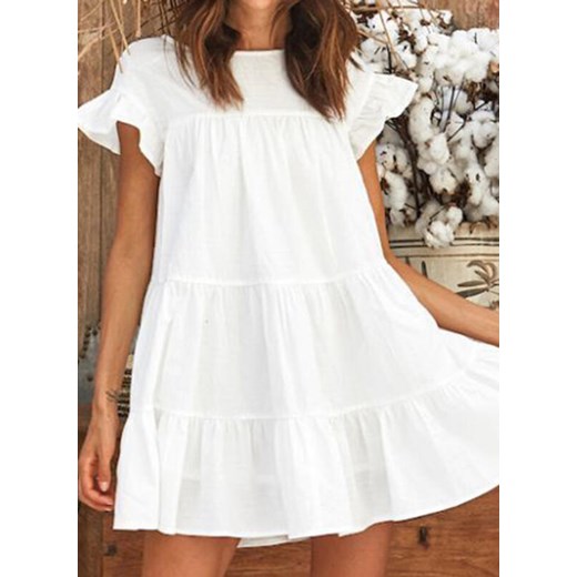 Sukienka Cikelly z okrągłym dekoltem biała mini casual 