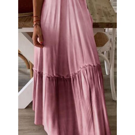 Różowa sukienka Cikelly maxi na ramiączkach z dekoltem w literę v 