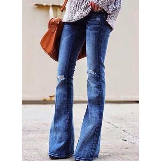 Długa nogawka dzwony proste luźne kieszenie jednolite wysoki stan bez wzoru jeans casual niebieski spodnie Cikelly (S) Cikelly 2XL Cikelly