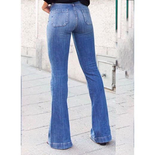 Długa nogawka dzwony szerokie luźne jednolite wysoki stan bez wzoru jeans casual niebieski spodnie Cikelly (S) Cikelly M Cikelly
