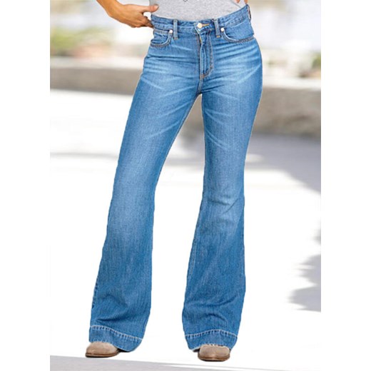 Długa nogawka dzwony szerokie luźne jednolite wysoki stan bez wzoru jeans casual niebieski spodnie Cikelly (S) Cikelly 2XL Cikelly