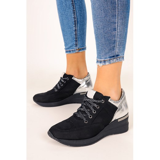 Czarne sneakersy Casu buty sportowe sznurowane na koturnie polska skóra 420 Casu 37 okazja Casu.pl
