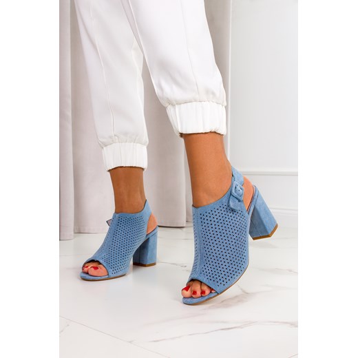 Niebieskie sandały ażurowe zabudowane na słupku ze skórzaną wkładką Casu D21X21/LB Casu 37 promocyjna cena Casu.pl