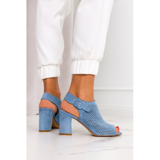 Niebieskie sandały ażurowe zabudowane na słupku ze skórzaną wkładką Casu D21X21/LB Casu 36 Casu.pl okazyjna cena