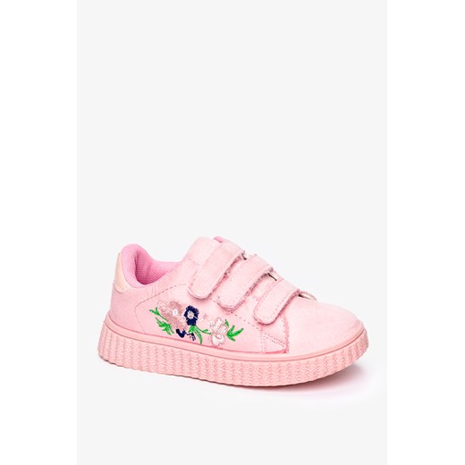 Różowe buty sportowe na rzepy z haftowanym kwiatkiem Casu 666-27 Casu 28 Casu.pl