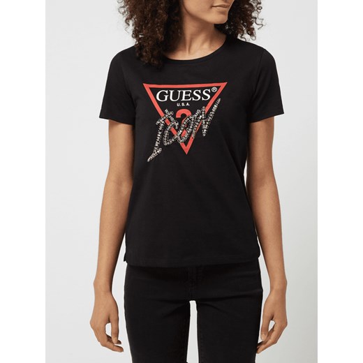 T-shirt z logo i kamieniami stras Guess M okazja Peek&Cloppenburg 