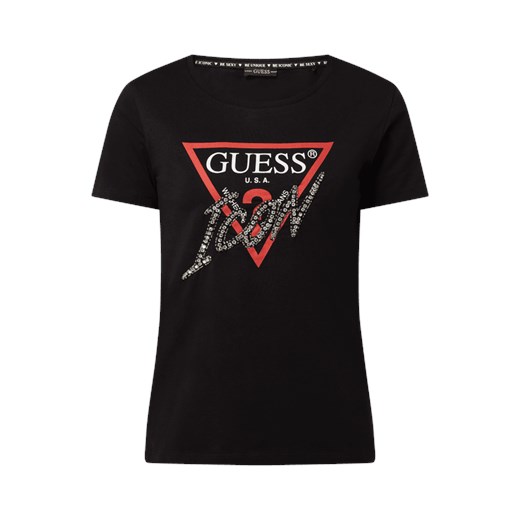 T-shirt z logo i kamieniami stras Guess XS promocja Peek&Cloppenburg 
