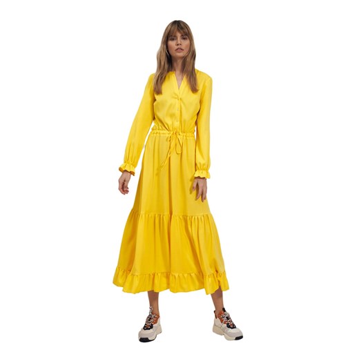 Długa żółta sukienka z falbanką - S178 ze sklepu Świat Bielizny w kategorii Sukienki - zdjęcie 113721663
