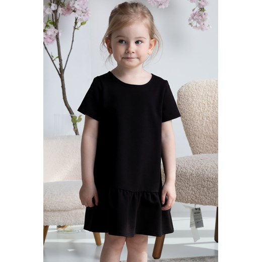 Sukienka dla dziewczynki trapezowa LETNIA dresowa z falbanką ALDONA czarna Plus Size karko.pl