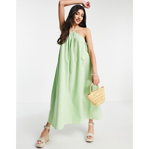 ASOS DESIGN – Sukienka swing maxi z dekoltem typu halter w kolorze zielonego jabłuszka-Zielony 34 Asos Poland