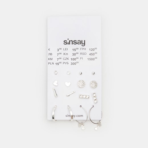 Sinsay - Kolczyki 8 pack - Srebrny Sinsay Jeden rozmiar Sinsay