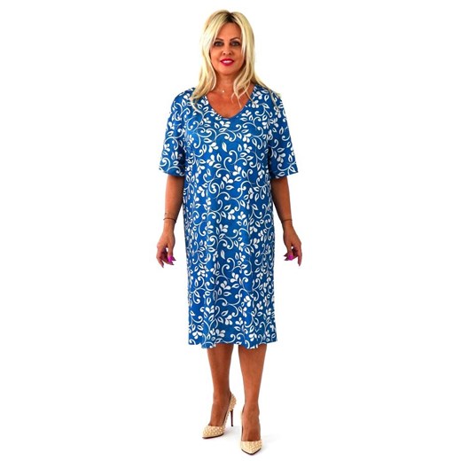 Niebieska sukienka Roxana casual w serek midi dla puszystych 