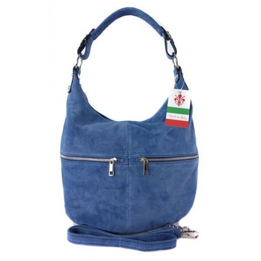 Klasyczny worek na ramię ,zamki suwaki XL A4  Shopper bag zamsz naturalny blue jeans W345BBJ Kemer promocyjna cena Bagażownia.pl