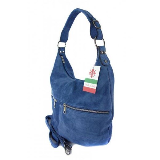Klasyczny worek na ramię ,zamki suwaki XL A4  Shopper bag zamsz naturalny blue jeans W345BBJ Kemer wyprzedaż Bagażownia.pl