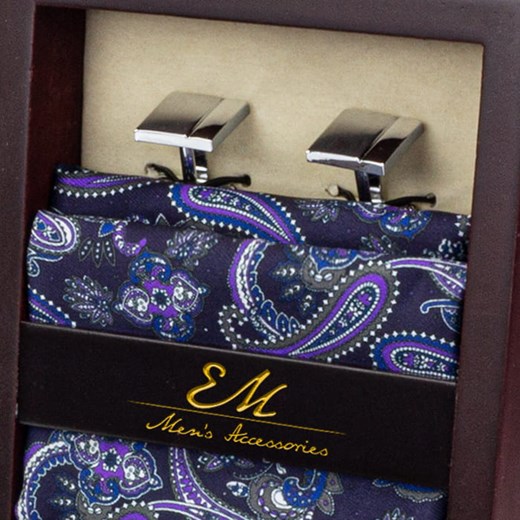 Zestaw ślubny dla mężczyzny w kolorze szarym: krawat + poszetka + spinki zapakowane w pudełko EM 29 Em EM Men's Accessories okazja