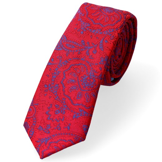 Krawat Czerwony Orientalny Wzór Granatowy Barbone Dobrze Dodane Dobrze Dodane