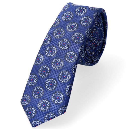 Krawat Wąski Niebieskie Jeas Tło Wyraźny Wzór Kwiatowy Geometryczny Ghiro Dobrze Dodane Dobrze Dodane