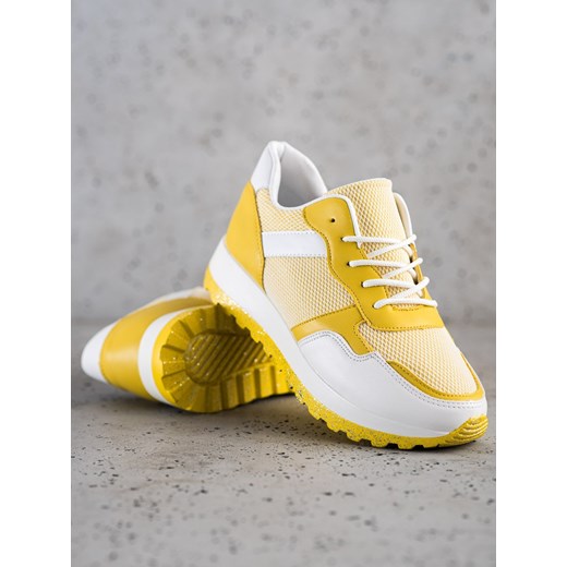 Buty sportowe damskie CzasNaButy sneakersy żółte na platformie sznurowane 