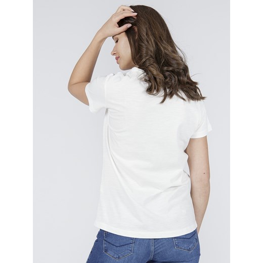T-shirt Damski kremowy o prostym kroju Cross Jeans 36 Texas Club
