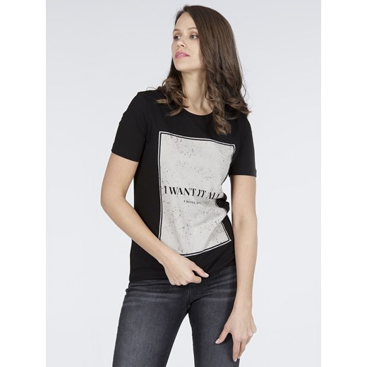 T-shirt Damski czarny z jasnym wzorem Cross Jeans 40 Texas Club
