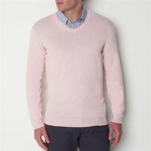 Sweter z dekoltem w kształcie litery V, bawełna 100% la-redoute-pl bezowy z dekoltem