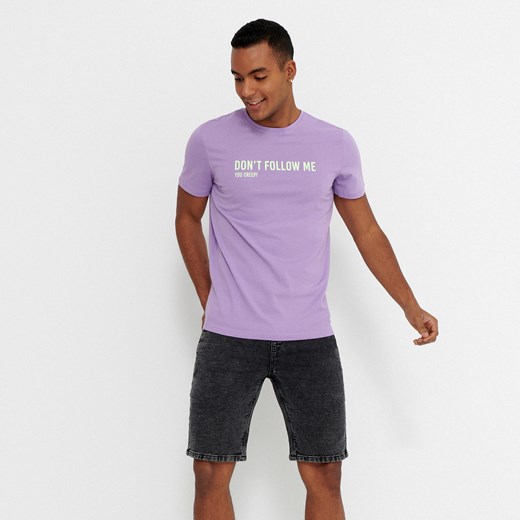 T-shirt męski House w stylu młodzieżowym fioletowy z krótkimi rękawami 
