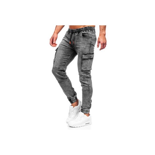 Czarne spodnie jeansowe joggery bojówki męskie Denley HY892 XL promocyjna cena Denley