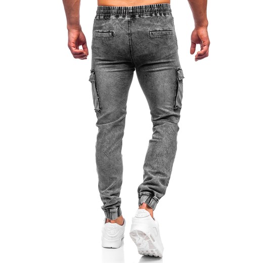 Czarne spodnie jeansowe joggery bojówki męskie Denley HY892 L promocyjna cena Denley