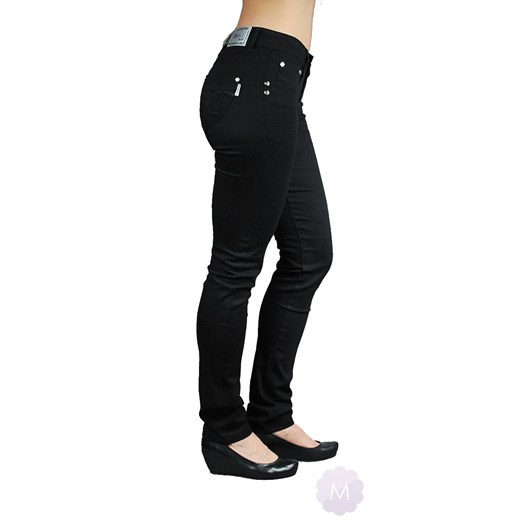 Czarne cienkie spodnie rurki jeansowe z podwyższonym stanem mercerie-pl czarny jeans
