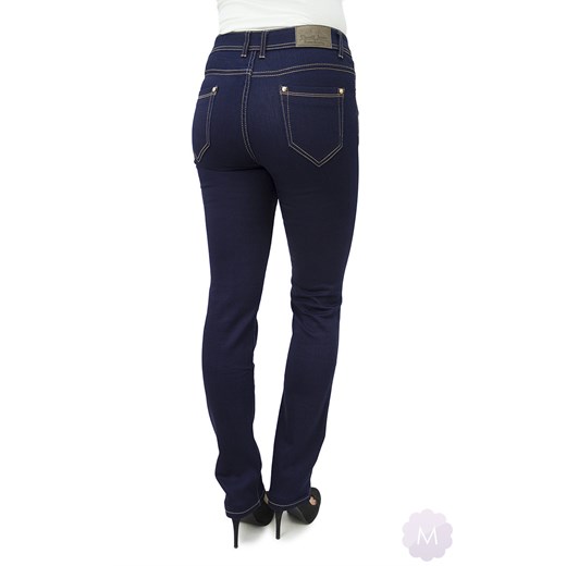 Spodnie jeansy damskie prosta nogawka z wyższym stanem granatowe mercerie-pl czarny minimalistyczne