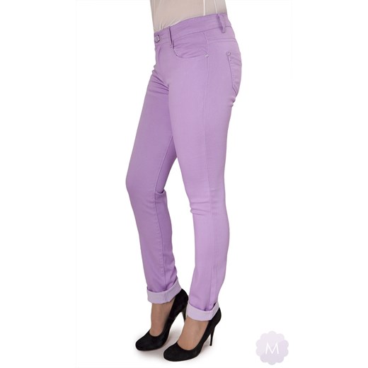 Spodnie jeansowe zwężane kolor wrzosowy z wysokim stanem mercerie-pl fioletowy jeans