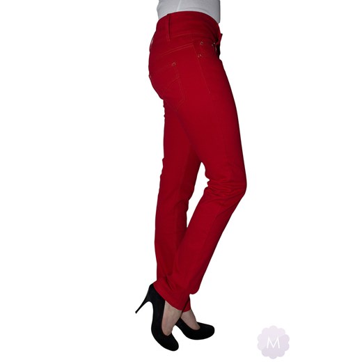 Czerwone spodnie jeansowe  z wyższym stanem z prostą nogawką mercerie-pl czerwony Spodnie