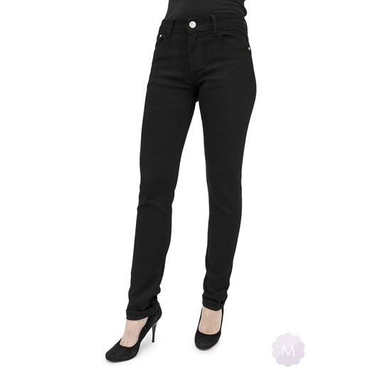 Czarne damskie spodnie jeansowe z prostą nogawką z wyższym stanem mercerie-pl czarny damskie