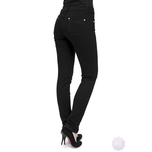 Czarne damskie spodnie jeansowe z prostą nogawką z wyższym stanem mercerie-pl czarny minimalistyczne