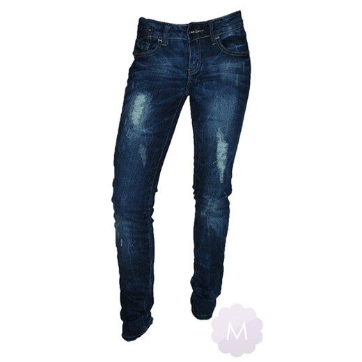 Granatowe wycierane spodnie jeansowe rurki z dziurami mercerie-pl czarny jeans