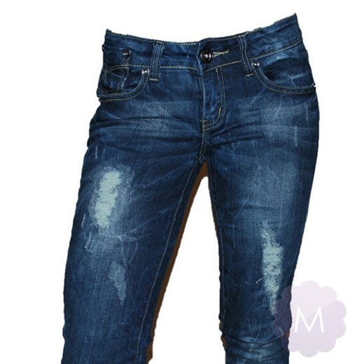 Granatowe wycierane spodnie jeansowe rurki z dziurami mercerie-pl granatowy jeans