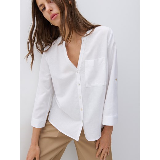 Bluzka damska Reserved biała z długim rękawem 