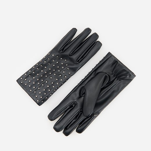 Reserved - Rękawiczki z imitacji skóry z dżetami - Czarny Reserved L okazja Reserved