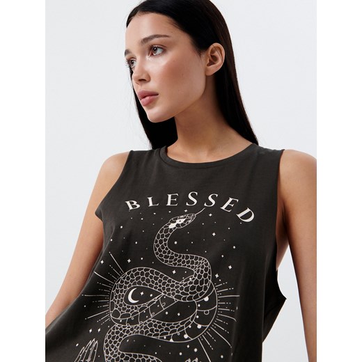 Cropp - Top oversize z nadrukiem - Szary Cropp M Cropp
