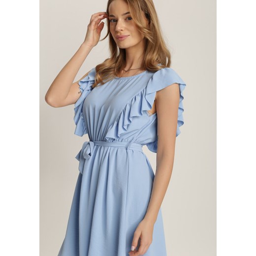 Niebieska sukienka Renee z krótkim rękawem na co dzień mini z okrągłym dekoltem 