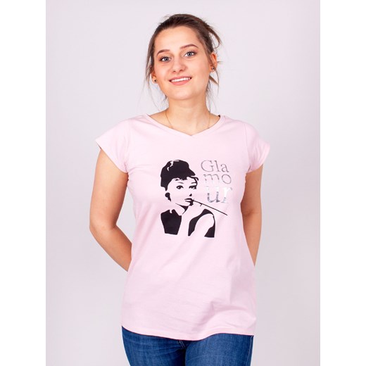 Podkoszulka t-shirt bawełniany damski róż glamour  S Yoclub M YOCLUB