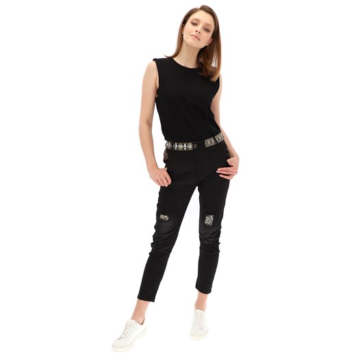 Czarne spodnie jeansowe z ozdobnym pasem Desigual CAMEL BOYFREND Desigual 26 Eye For Fashion