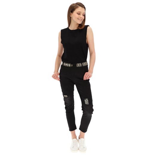 Czarne spodnie jeansowe z ozdobnym pasem Desigual CAMEL BOYFREND Desigual 26 Eye For Fashion