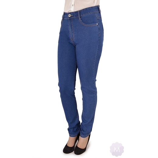 Wygodne spodnie jeansowe rurki z wysokim stanem niebieskie mercerie-pl niebieski jeans
